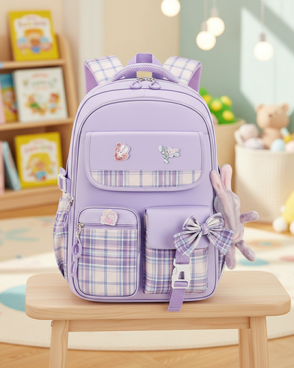 new-spine-protection-primary-school-students-girls-checkered-backpack-with-large-capacity-lightweight-waterproof-childrens-bag-1 - lifestyle