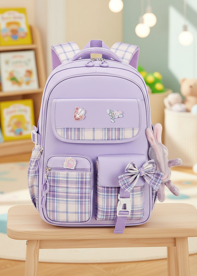 new-spine-protection-primary-school-students-girls-checkered-backpack-with-large-capacity-lightweight-waterproof-childrens-bag-1 - lifestyle
