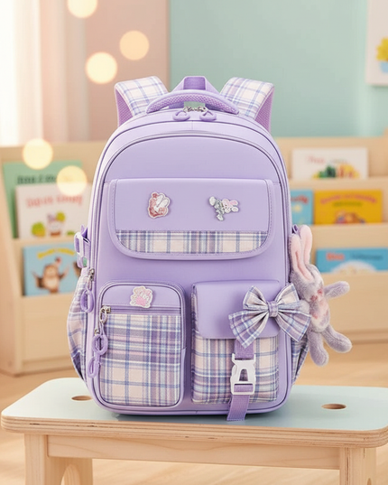 new-spine-protection-primary-school-students-girls-checkered-backpack-with-large-capacity-lightweight-waterproof-childrens-bag-2 - lifestyle