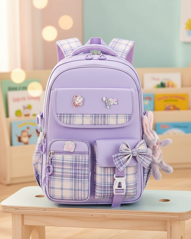 new-spine-protection-primary-school-students-girls-checkered-backpack-with-large-capacity-lightweight-waterproof-childrens-bag-2 - lifestyle