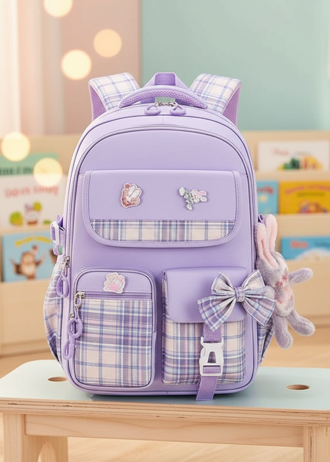 new-spine-protection-primary-school-students-girls-checkered-backpack-with-large-capacity-lightweight-waterproof-childrens-bag-2 - lifestyle