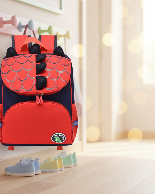 roter-kita-rucksack-mit-dinosaurier-stacheln - lifestyle