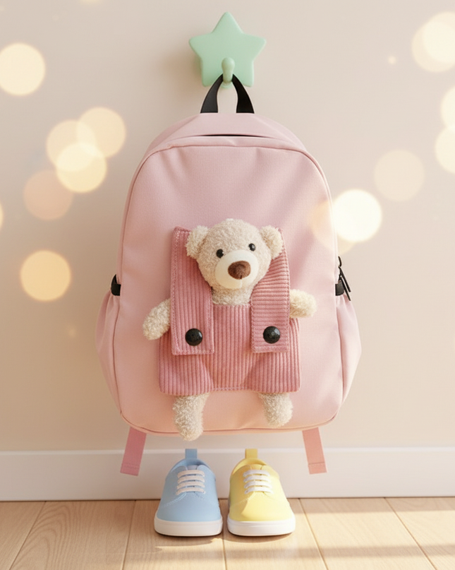 roter-kita-rucksack-mit-teddybr - lifestyle